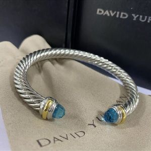 David YURMAN med. 7mm Blue Topaz SS Gold Classic Cable
